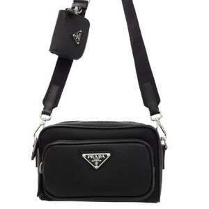 PRADA Re Saffiano Leather Shoulder Crossbody Bag Black
